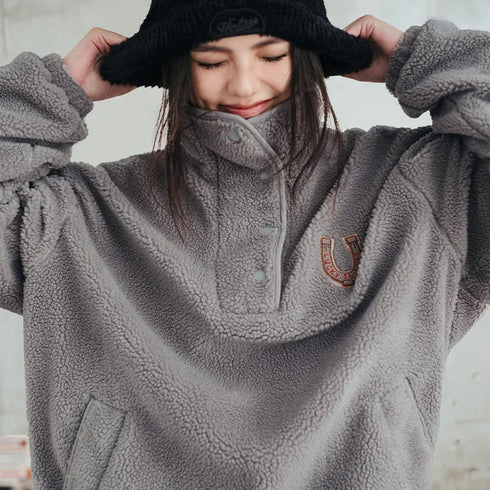 Women's Casual Half-Placket Fleece Sweatshirt – Warm Pullover Sweatshirt